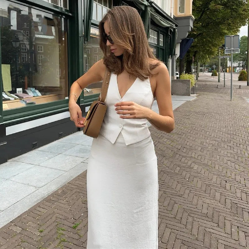 Halter Top and Slit Long Skirt