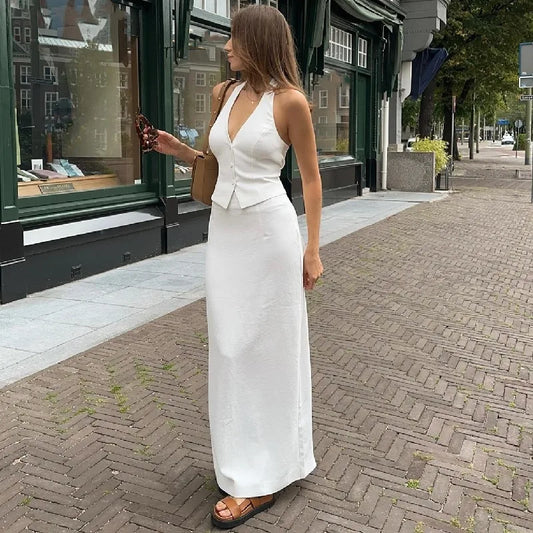 Halter Top and Slit Long Skirt